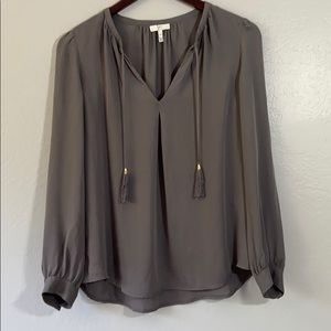 Joie Calla Split Neck Silk Steel Blouse - XS